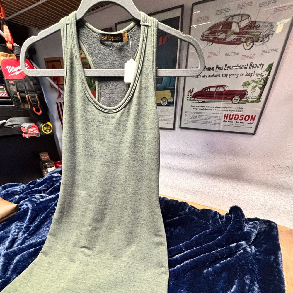 Saint Grace Small fitted olive green dress. Nice condition